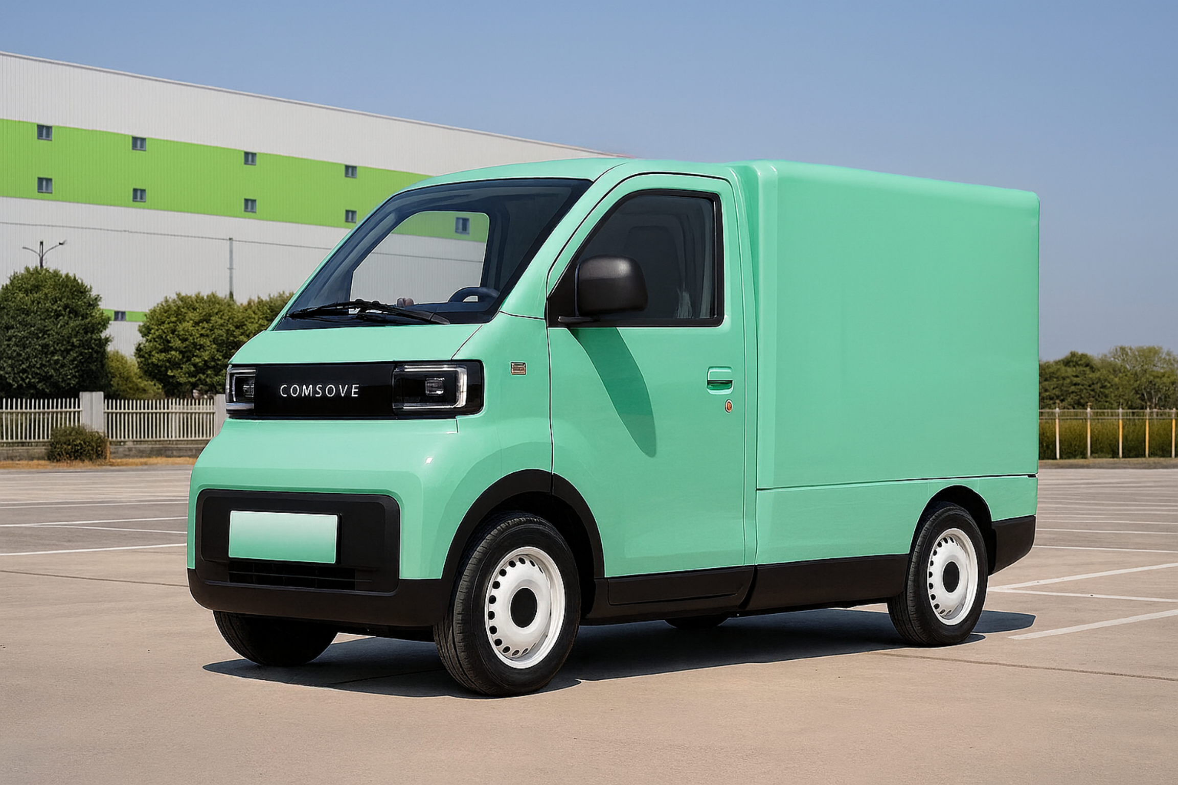 COMSOVE HELIQ compact electric delivery van in light green